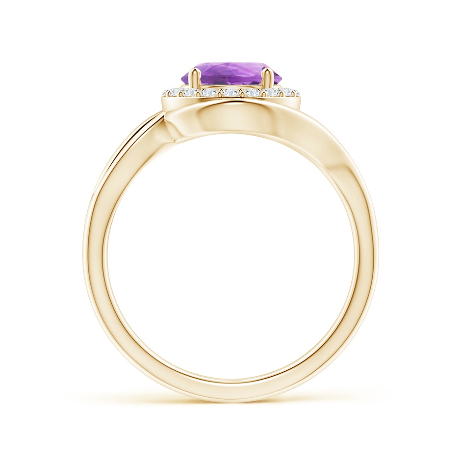 7mm A Amethyst Bypass Engagement Ring with Diamond Halo in Yellow Gold side 1