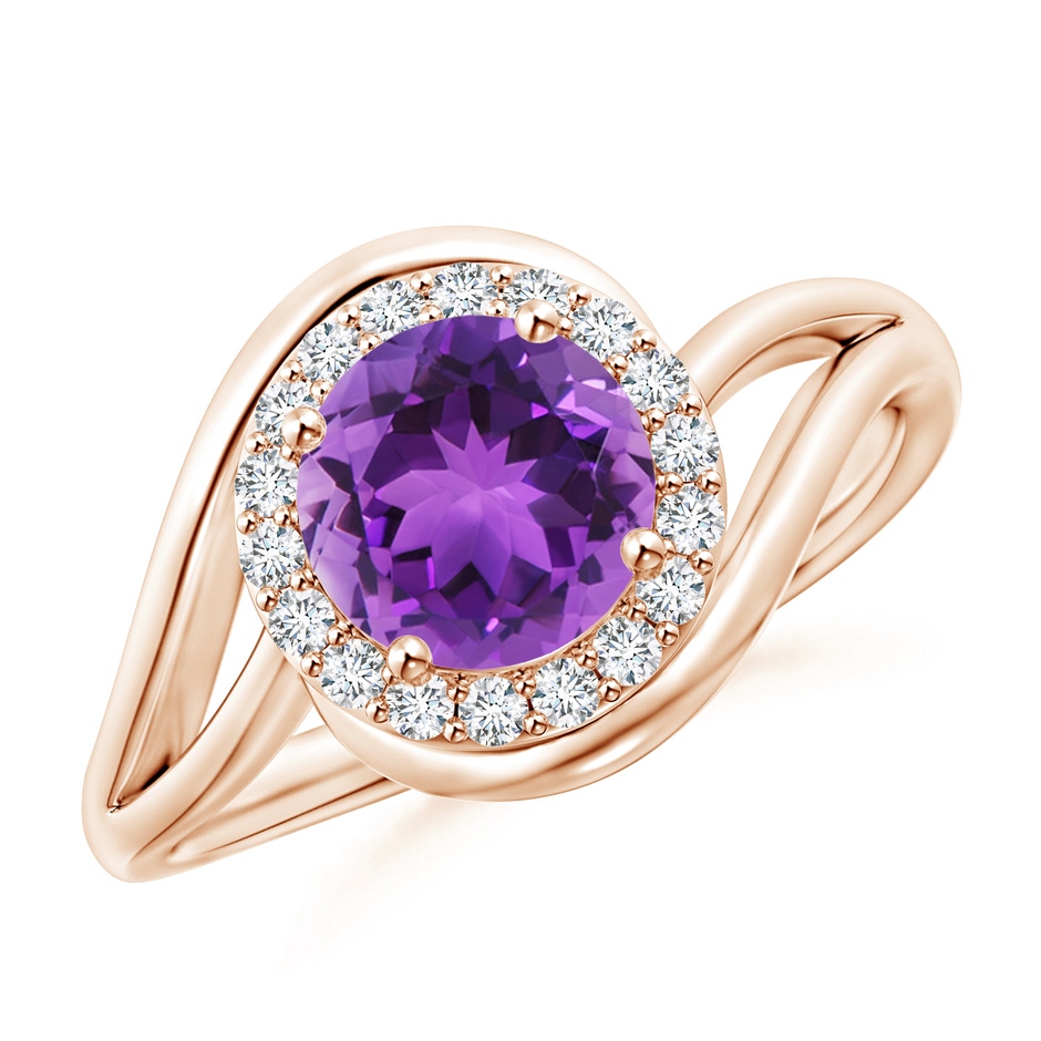 7mm AAA Amethyst Bypass Engagement Ring with Diamond Halo in Rose Gold 