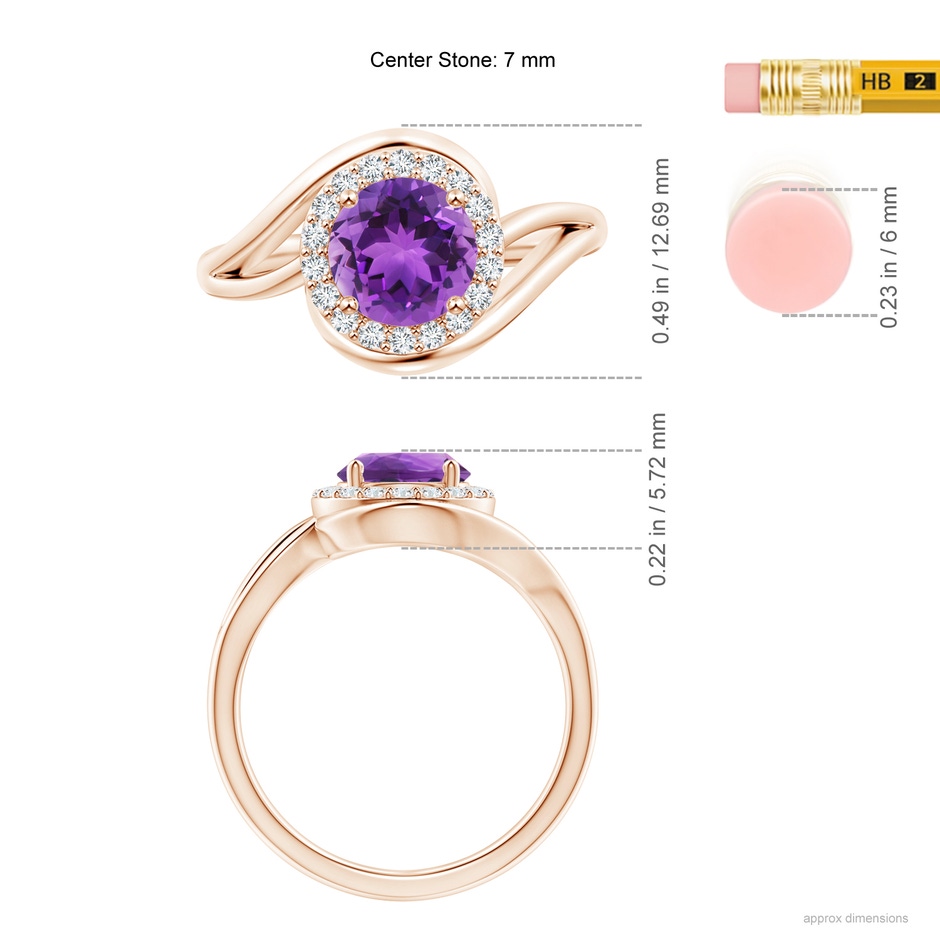 7mm AAA Amethyst Bypass Engagement Ring with Diamond Halo in Rose Gold ruler