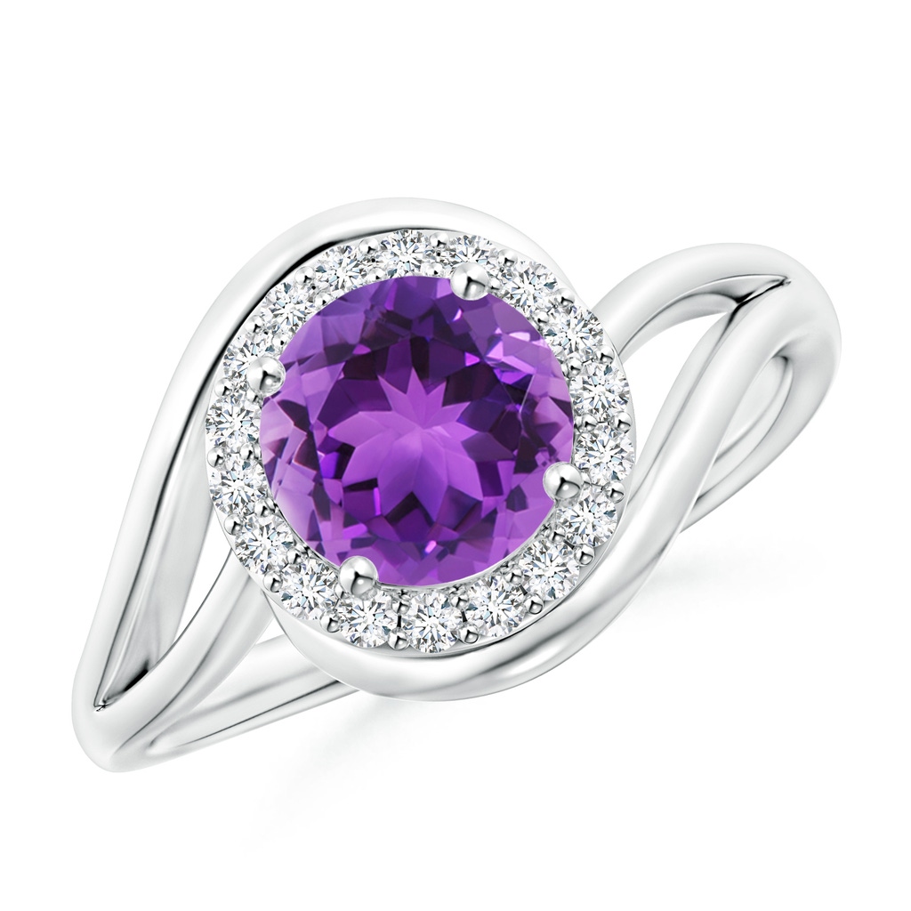 7mm AAA Amethyst Bypass Engagement Ring with Diamond Halo in White Gold