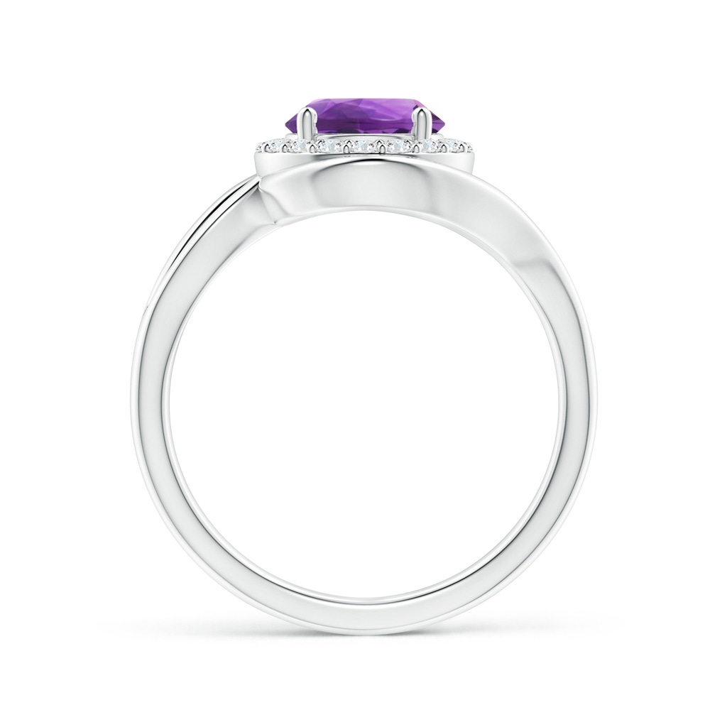 7mm AAA Amethyst Bypass Engagement Ring with Diamond Halo in White Gold - side 1
