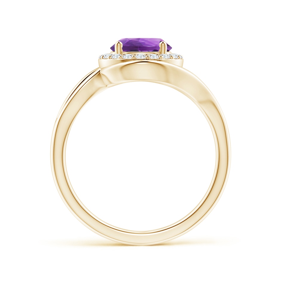 7mm AAA Amethyst Bypass Engagement Ring with Diamond Halo in Yellow Gold side 1