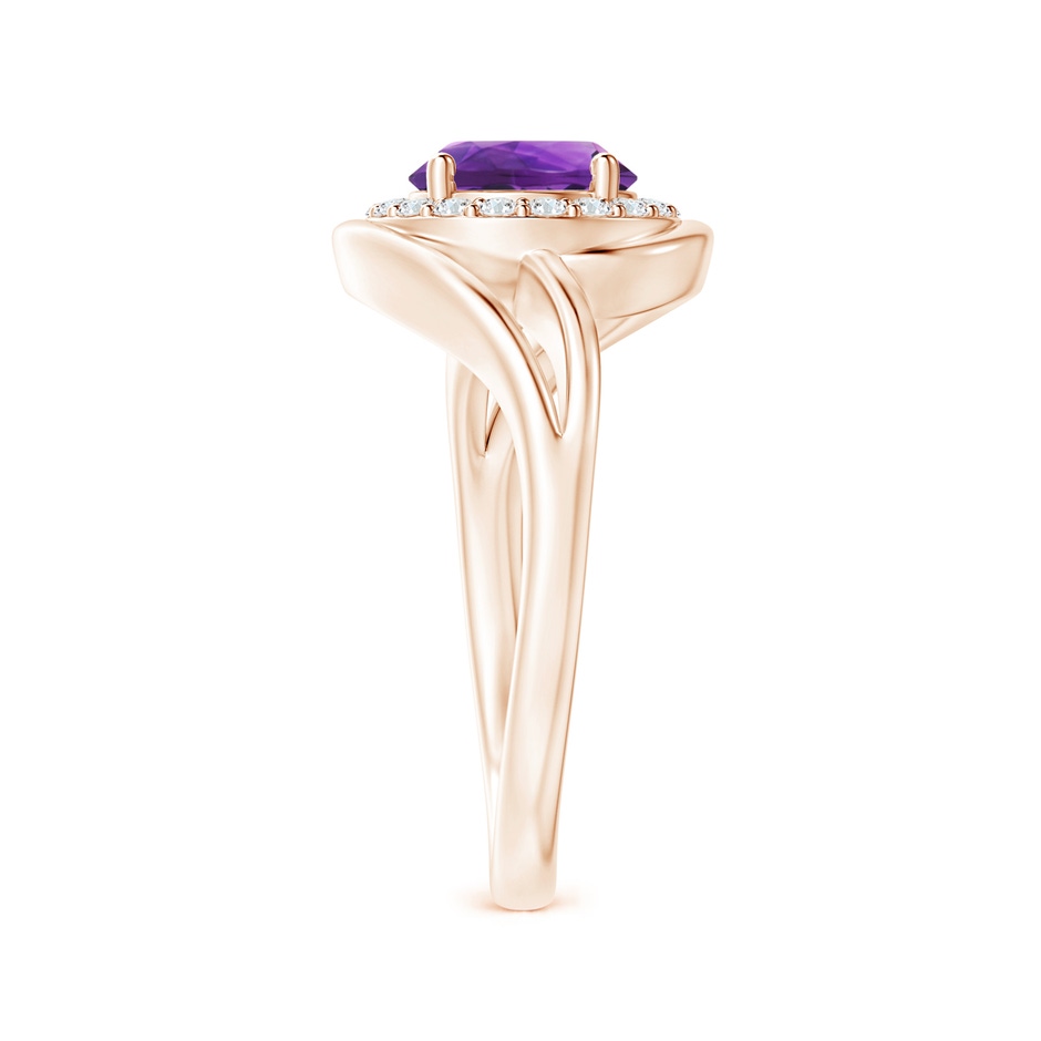 7mm AAAA Amethyst Bypass Engagement Ring with Diamond Halo in Rose Gold side 2