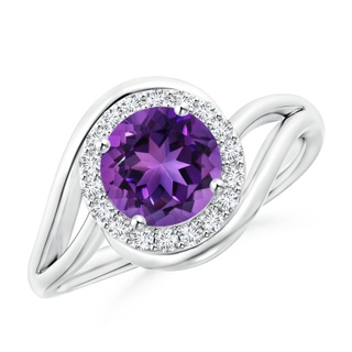 7mm AAAA Amethyst Bypass Engagement Ring with Diamond Halo in White Gold