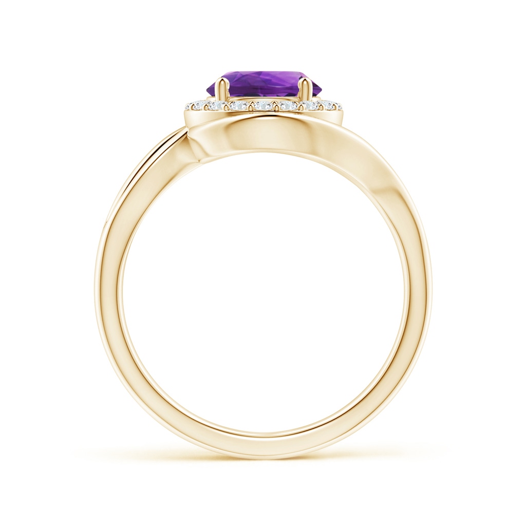 7mm AAAA Amethyst Bypass Engagement Ring with Diamond Halo in Yellow Gold Side 1