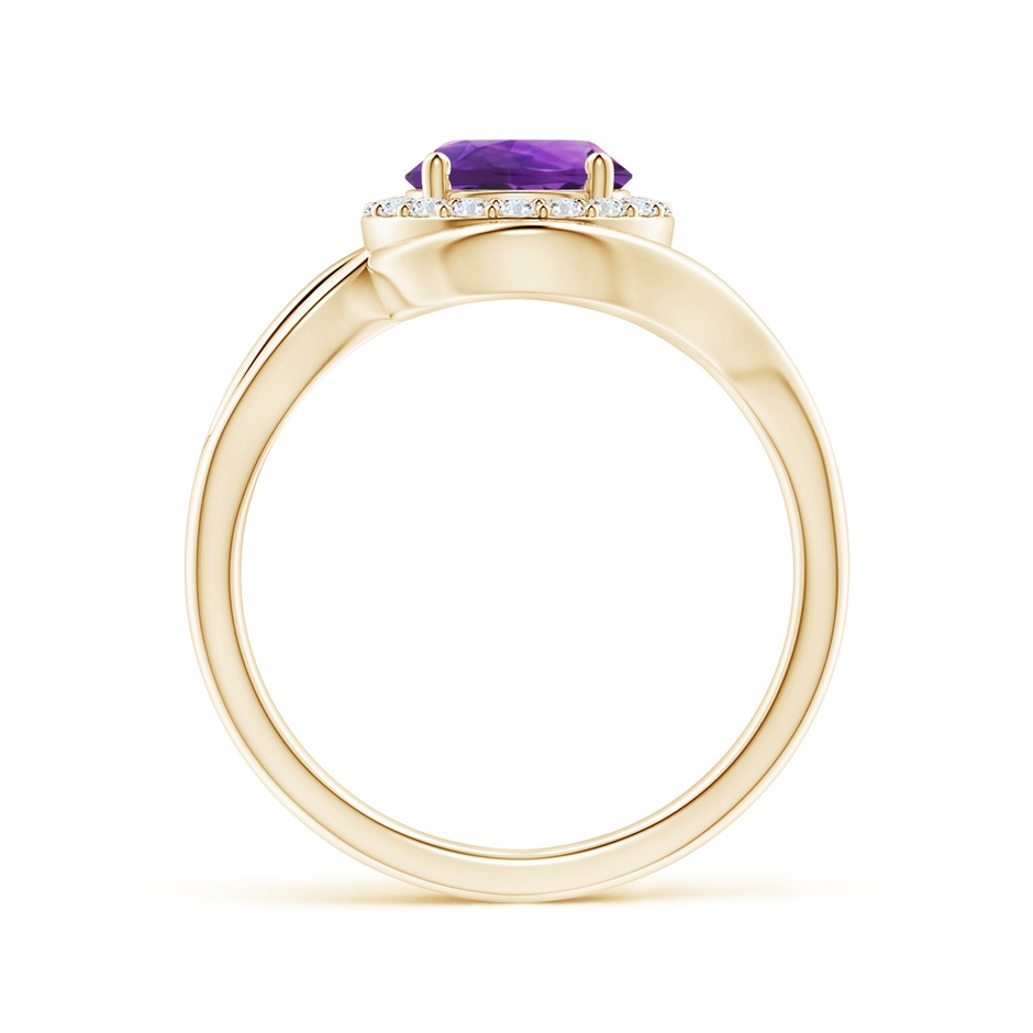 7mm AAAA Amethyst Bypass Engagement Ring with Diamond Halo in Yellow Gold side 1