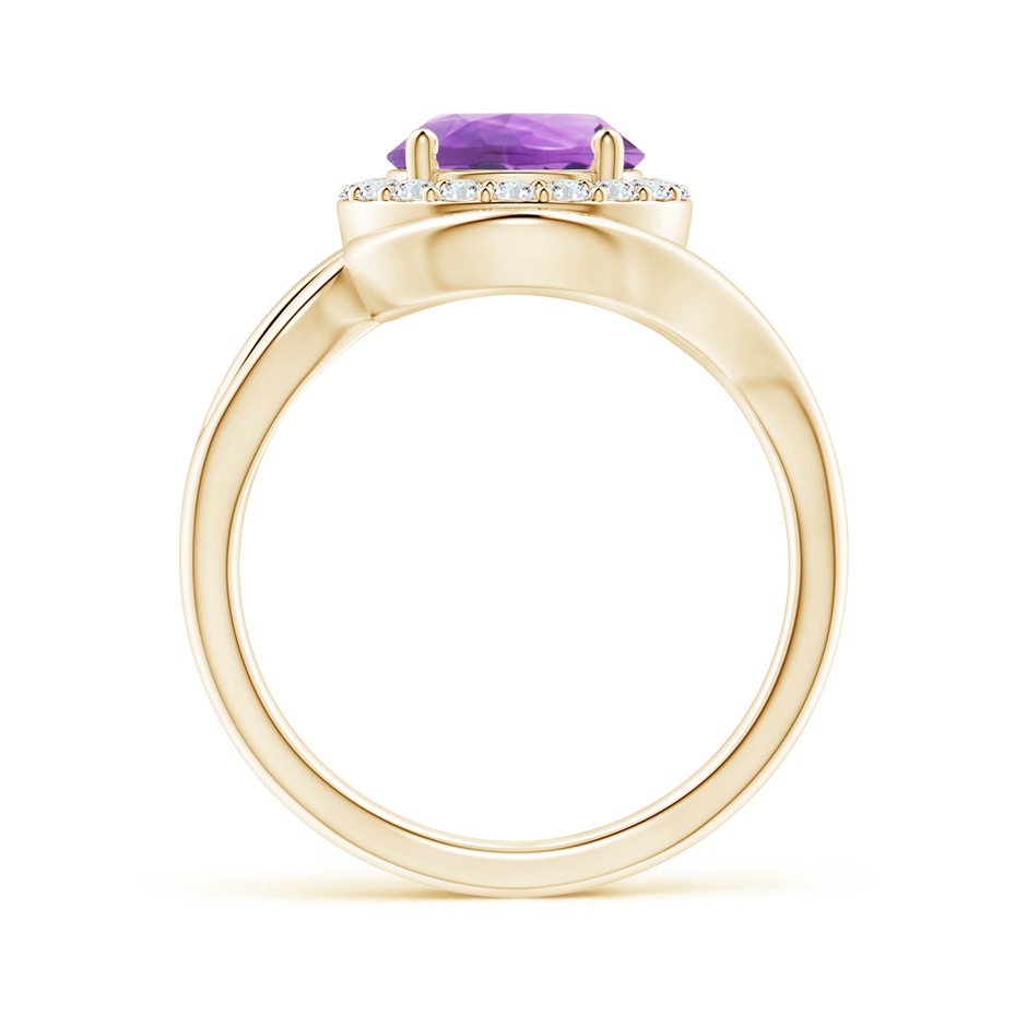 8mm A Amethyst Bypass Engagement Ring with Diamond Halo in Yellow Gold side 1
