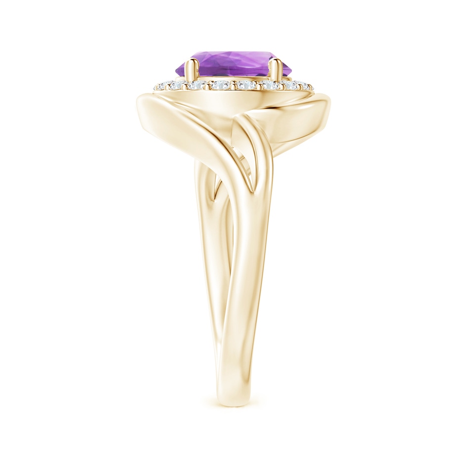 8mm A Amethyst Bypass Engagement Ring with Diamond Halo in Yellow Gold side 2