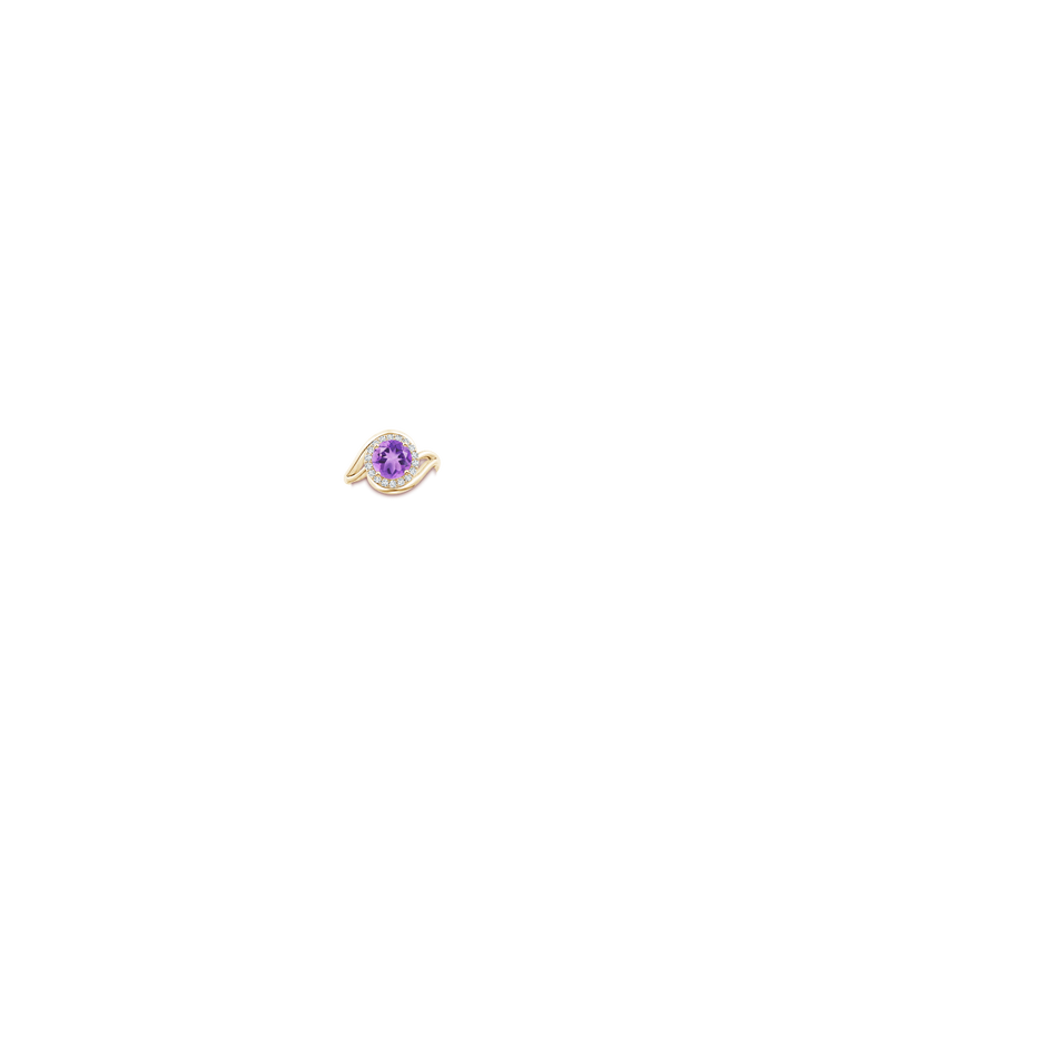 8mm A Amethyst Bypass Engagement Ring with Diamond Halo in Yellow Gold body-hand