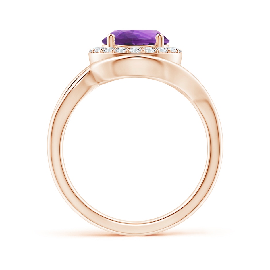 8mm AAA Amethyst Bypass Engagement Ring with Diamond Halo in Rose Gold side 1