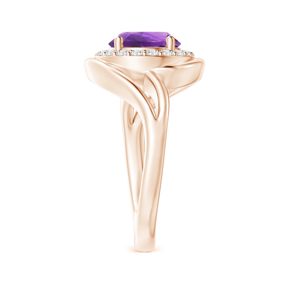 8mm AAA Amethyst Bypass Engagement Ring with Diamond Halo in Rose Gold side 2