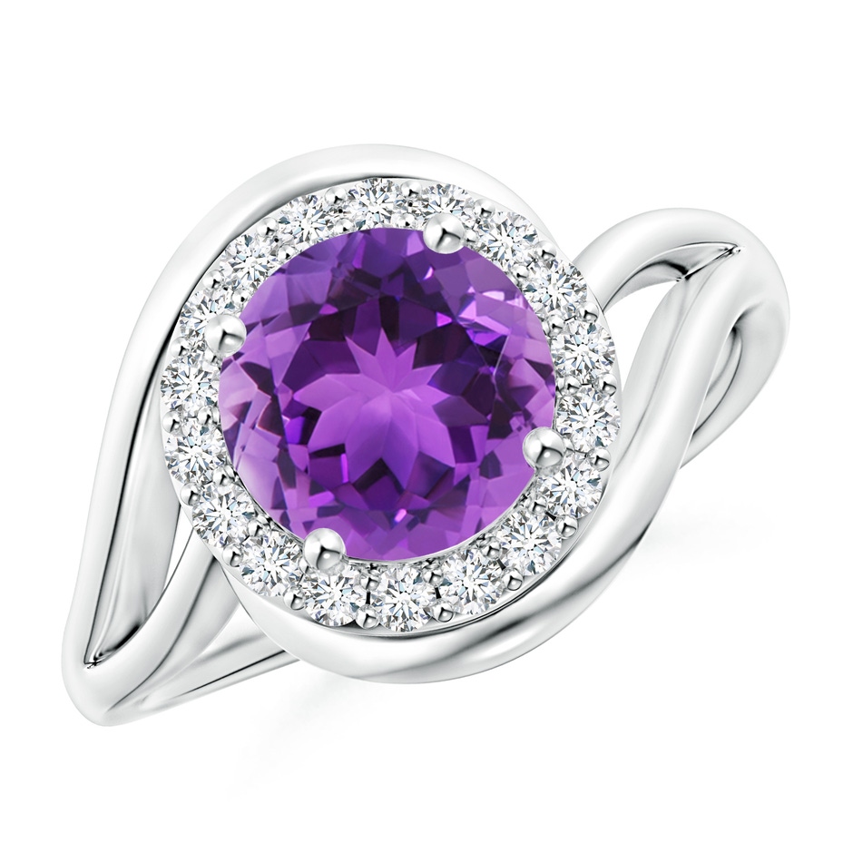 8mm AAA Amethyst Bypass Engagement Ring with Diamond Halo in White Gold 