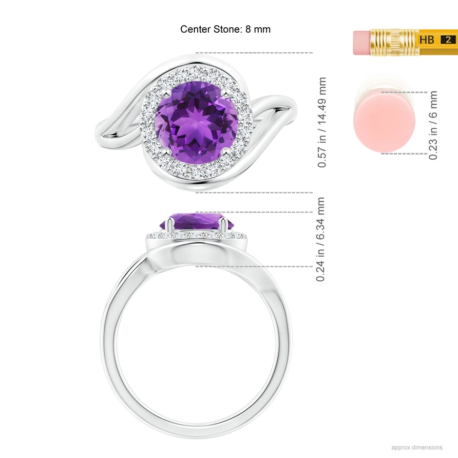 8mm AAA Amethyst Bypass Engagement Ring with Diamond Halo in White Gold ruler