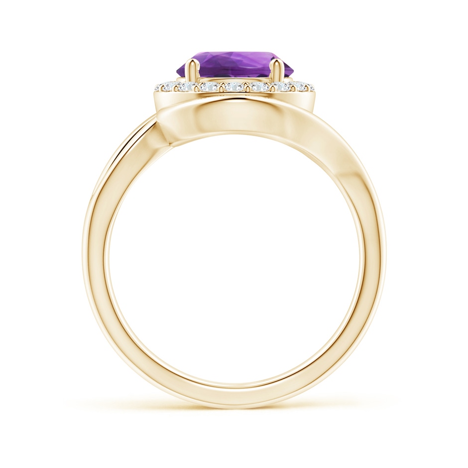 8mm AAA Amethyst Bypass Engagement Ring with Diamond Halo in Yellow Gold side 1