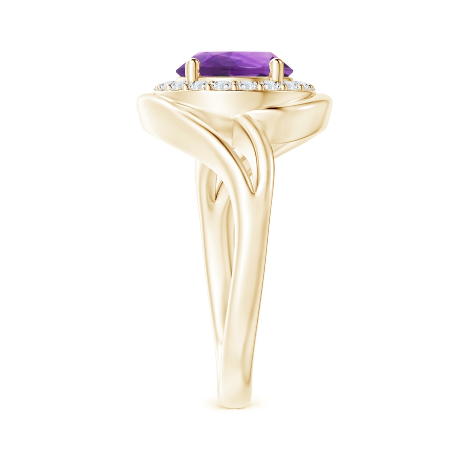 8mm AAA Amethyst Bypass Engagement Ring with Diamond Halo in Yellow Gold side 2