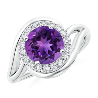8mm AAAA Amethyst Bypass Engagement Ring with Diamond Halo in P950 Platinum