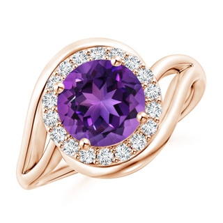 8mm AAAA Amethyst Bypass Engagement Ring with Diamond Halo in Rose Gold