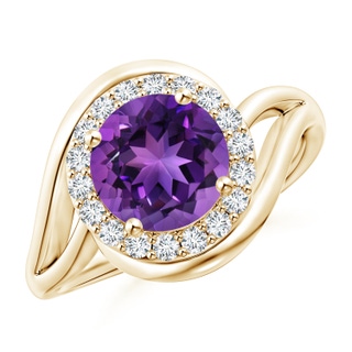 8mm AAAA Amethyst Bypass Engagement Ring with Diamond Halo in Yellow Gold
