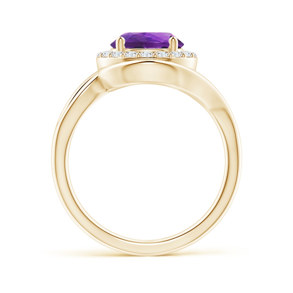 8mm AAAA Amethyst Bypass Engagement Ring with Diamond Halo in Yellow Gold Side 1