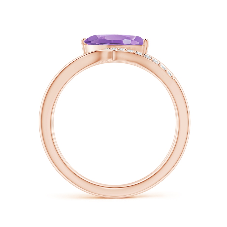 10x5mm A Diagonal Marquise Amethyst Ribbon Shank Ring in Rose Gold side 1