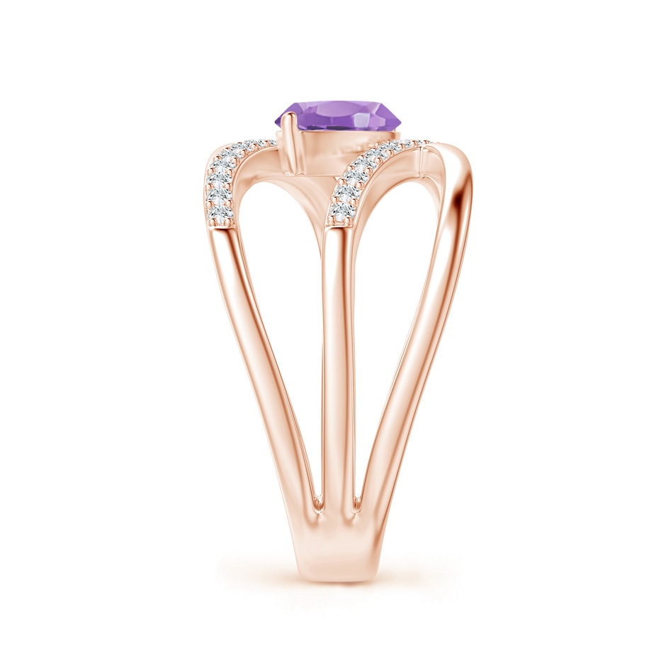 10x5mm A Diagonal Marquise Amethyst Ribbon Shank Ring in Rose Gold side 2
