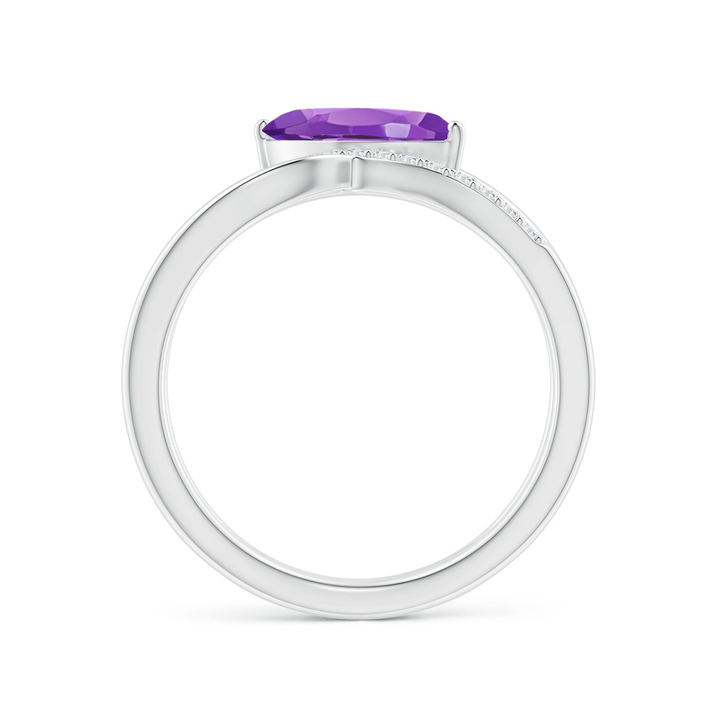 10x5mm AAA Diagonal Marquise Amethyst Ribbon Shank Ring in White Gold - side 1