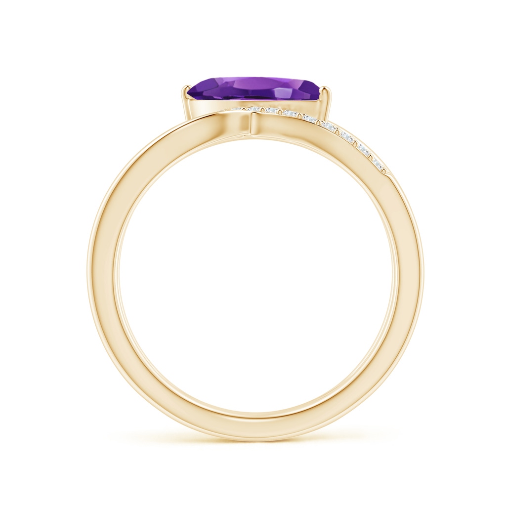 10x5mm AAAA Diagonal Marquise Amethyst Ribbon Shank Ring in Yellow Gold - side 1