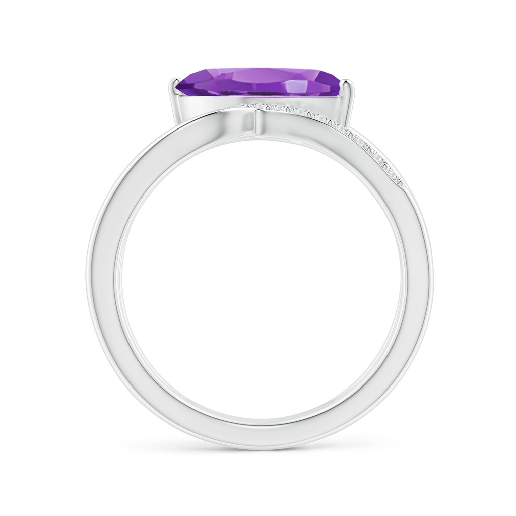 12x6mm AAA Diagonal Marquise Amethyst Ribbon Shank Ring in White Gold - side 1