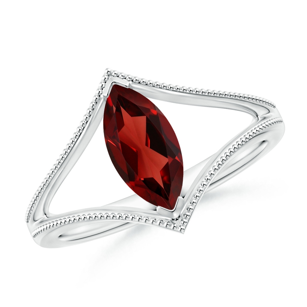 10x5mm AAAA Marquise Garnet Split Shank Ring with Milgrain in White Gold