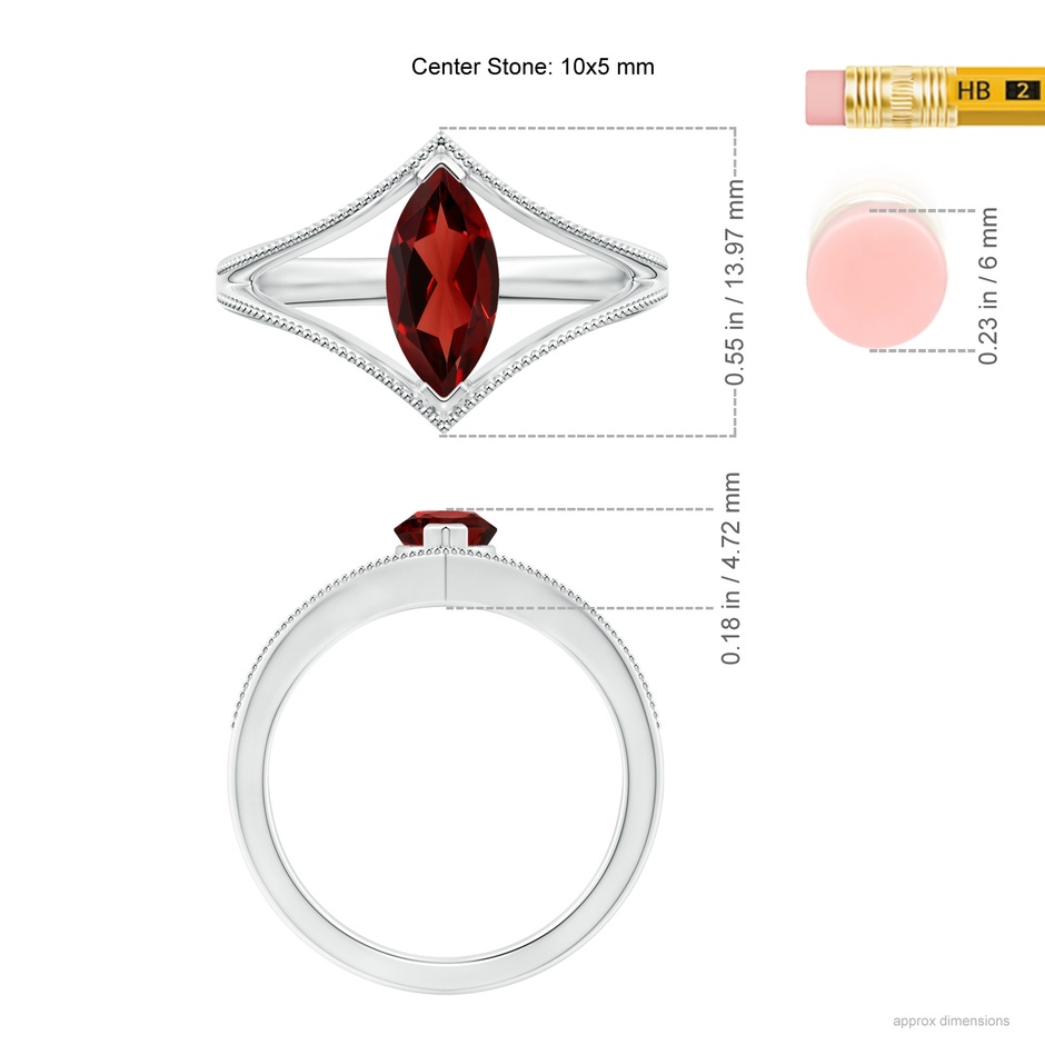 10x5mm AAAA Marquise Garnet Split Shank Ring with Milgrain in White Gold ruler