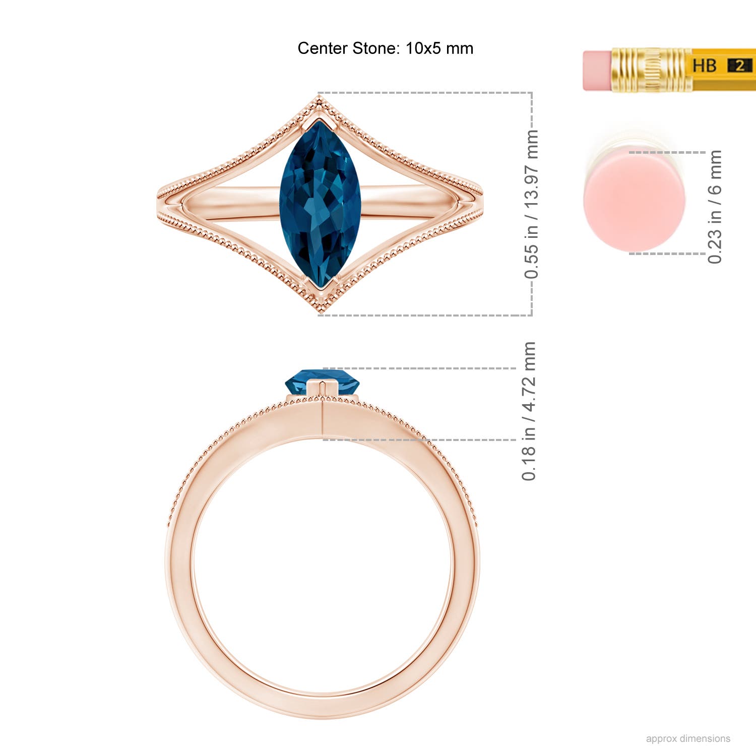 AAA - London Blue Topaz / 1.2 CT / 14 KT Rose Gold