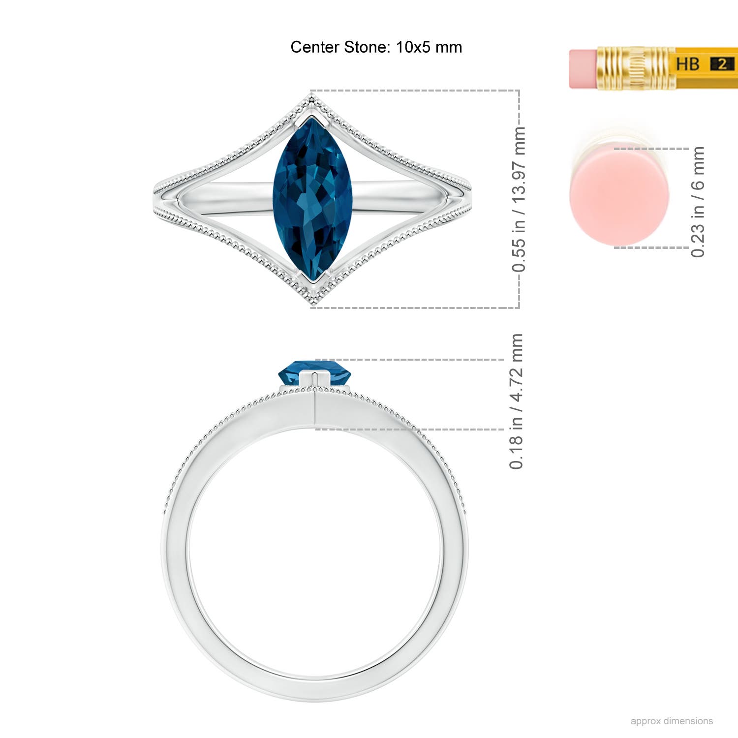 AAA - London Blue Topaz / 1.2 CT / 14 KT White Gold