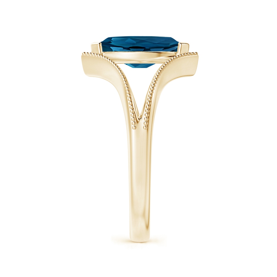 10x5mm AAAA Marquise London Blue Topaz Split Shank Ring with Milgrain in Yellow Gold side 2