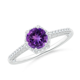 6mm AAAA Round Amethyst Hexagonal Halo Ring with Filigree in White Gold