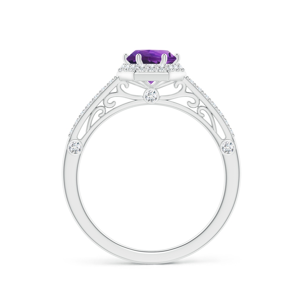 6mm AAAA Round Amethyst Hexagonal Halo Ring with Filigree in White Gold Side 1