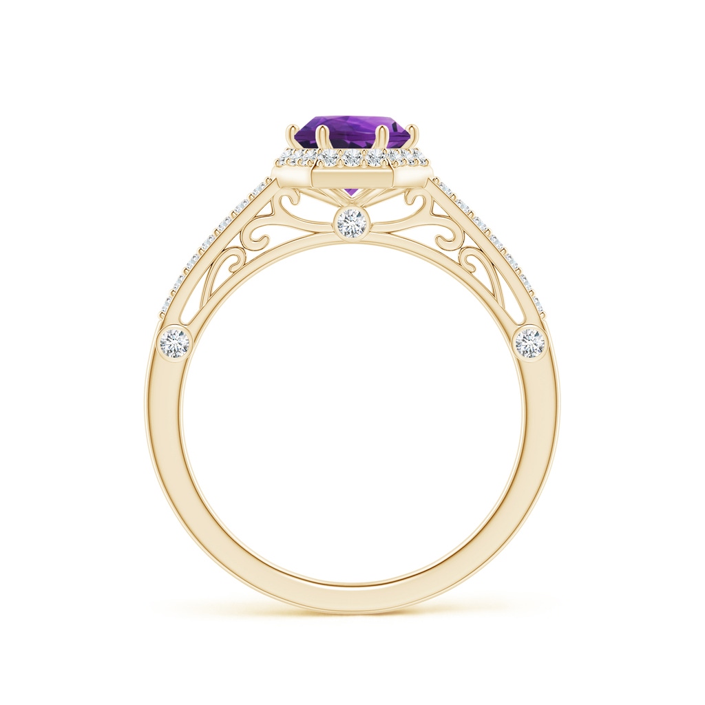 6mm AAAA Round Amethyst Hexagonal Halo Ring with Filigree in Yellow Gold Side 1