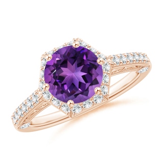 8mm AAAA Round Amethyst Hexagonal Halo Ring with Filigree in Rose Gold