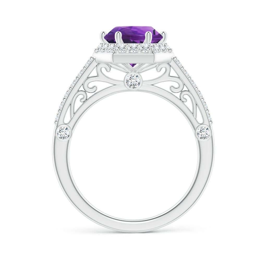 8mm AAAA Round Amethyst Hexagonal Halo Ring with Filigree in White Gold Side 1
