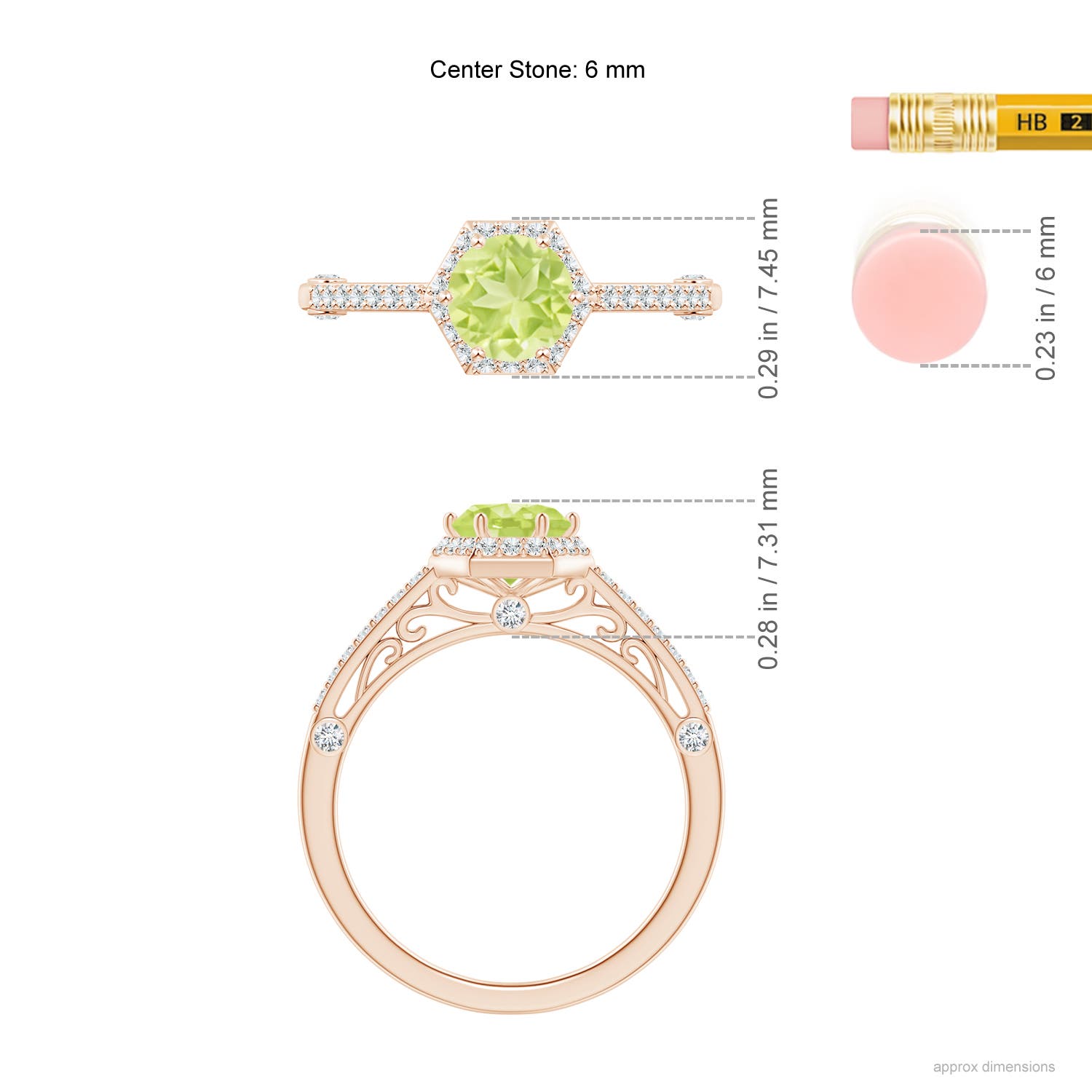 A - Peridot / 1.23 CT / 14 KT Rose Gold