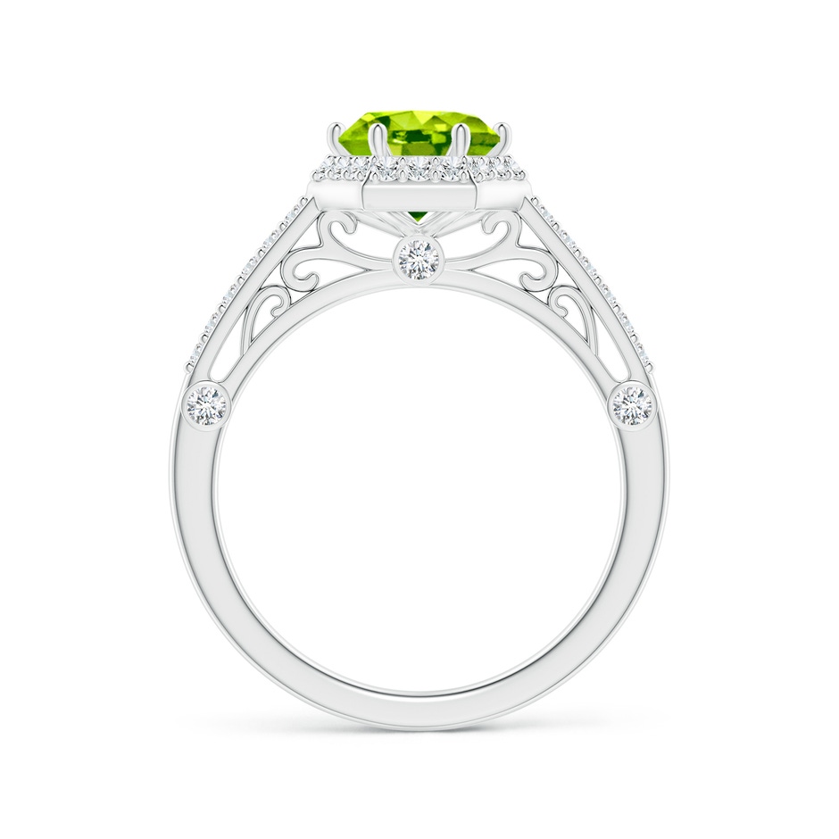 7mm AAA Round Peridot Hexagonal Halo Ring with Filigree in White Gold side 1