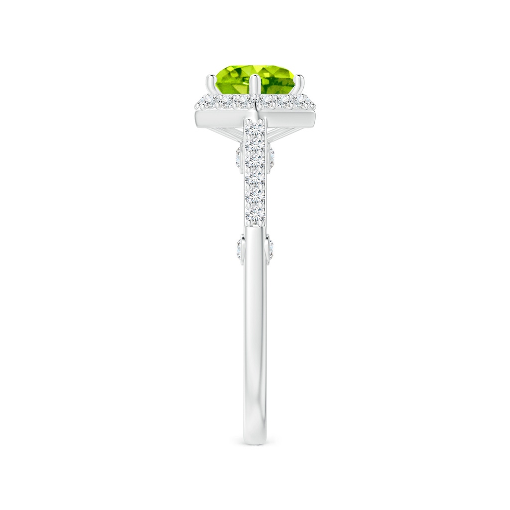 7mm AAA Round Peridot Hexagonal Halo Ring with Filigree in White Gold Side 2