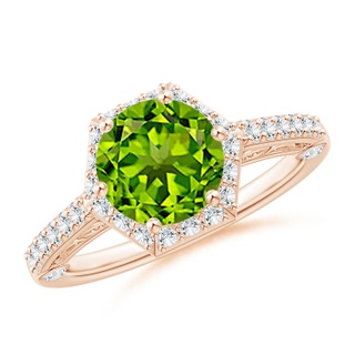 8mm AAAA Round Peridot Hexagonal Halo Ring with Filigree in Rose Gold
