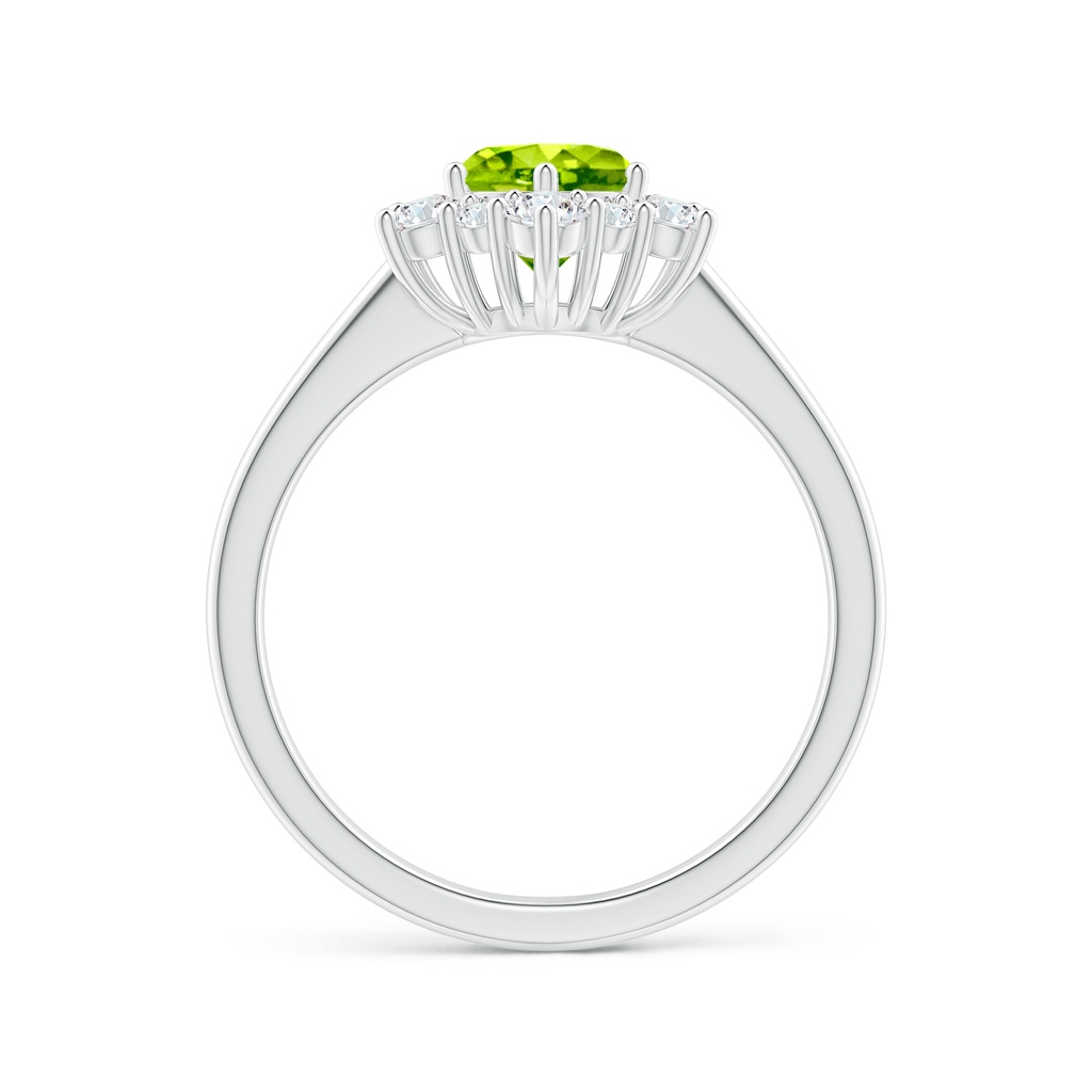 6mm AAA Peridot and Diamond Floral Halo Engagement Ring in White Gold Side 1