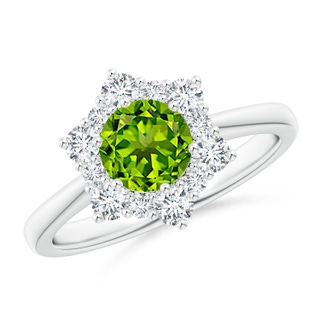 6mm AAAA Peridot and Diamond Floral Halo Engagement Ring in P950 Platinum