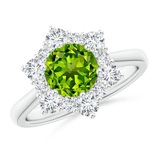 7mm AAAA Peridot and Diamond Floral Halo Engagement Ring in P950 Platinum