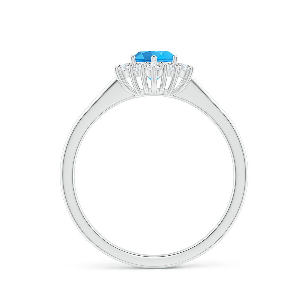 5mm AAA Swiss Blue Topaz and Diamond Floral Halo Engagement Ring in White Gold Side 1