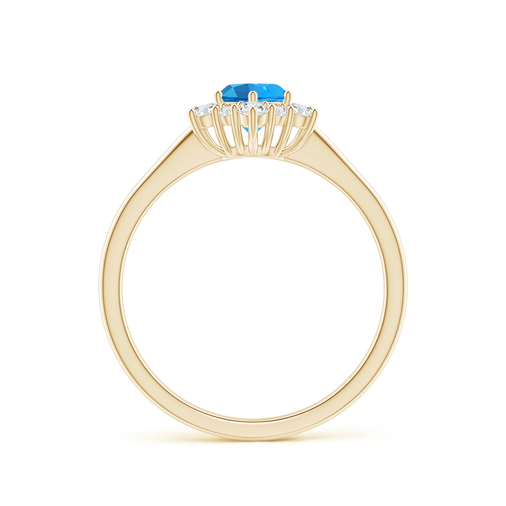 5mm AAAA Swiss Blue Topaz and Diamond Floral Halo Engagement Ring in Yellow Gold - side 1