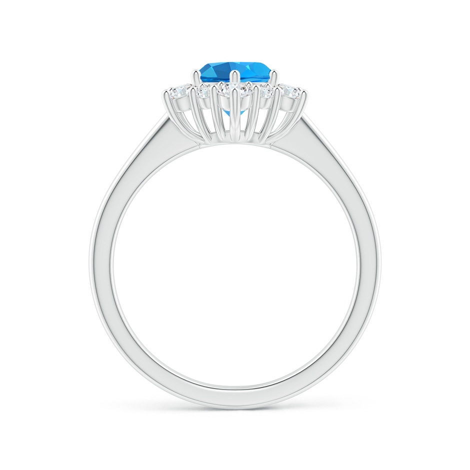 6mm AAAA Swiss Blue Topaz and Diamond Floral Halo Engagement Ring in P950 Platinum side 1