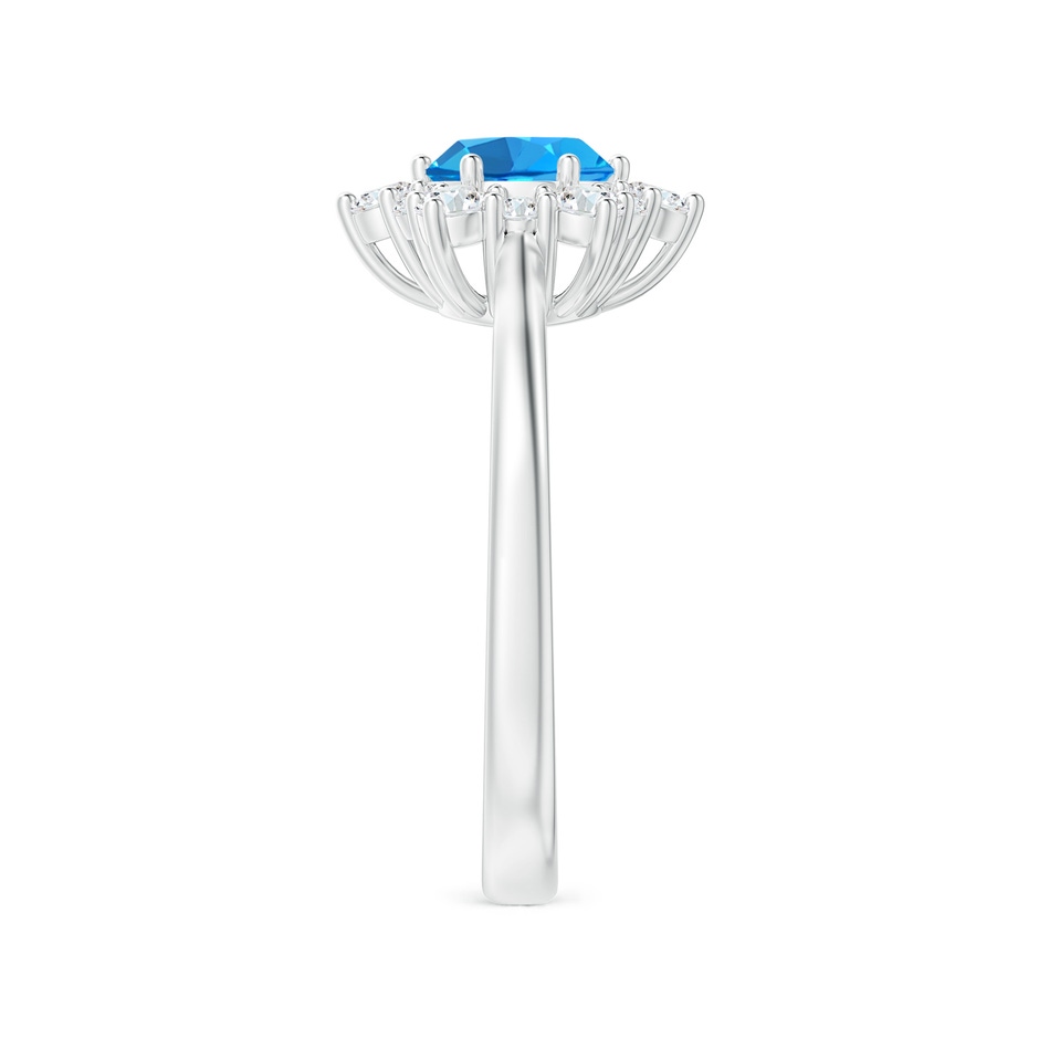 6mm AAAA Swiss Blue Topaz and Diamond Floral Halo Engagement Ring in P950 Platinum side 2