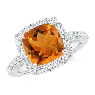 9mm AAA Cushion Citrine Engagement Ring with Diamond Halo in White Gold